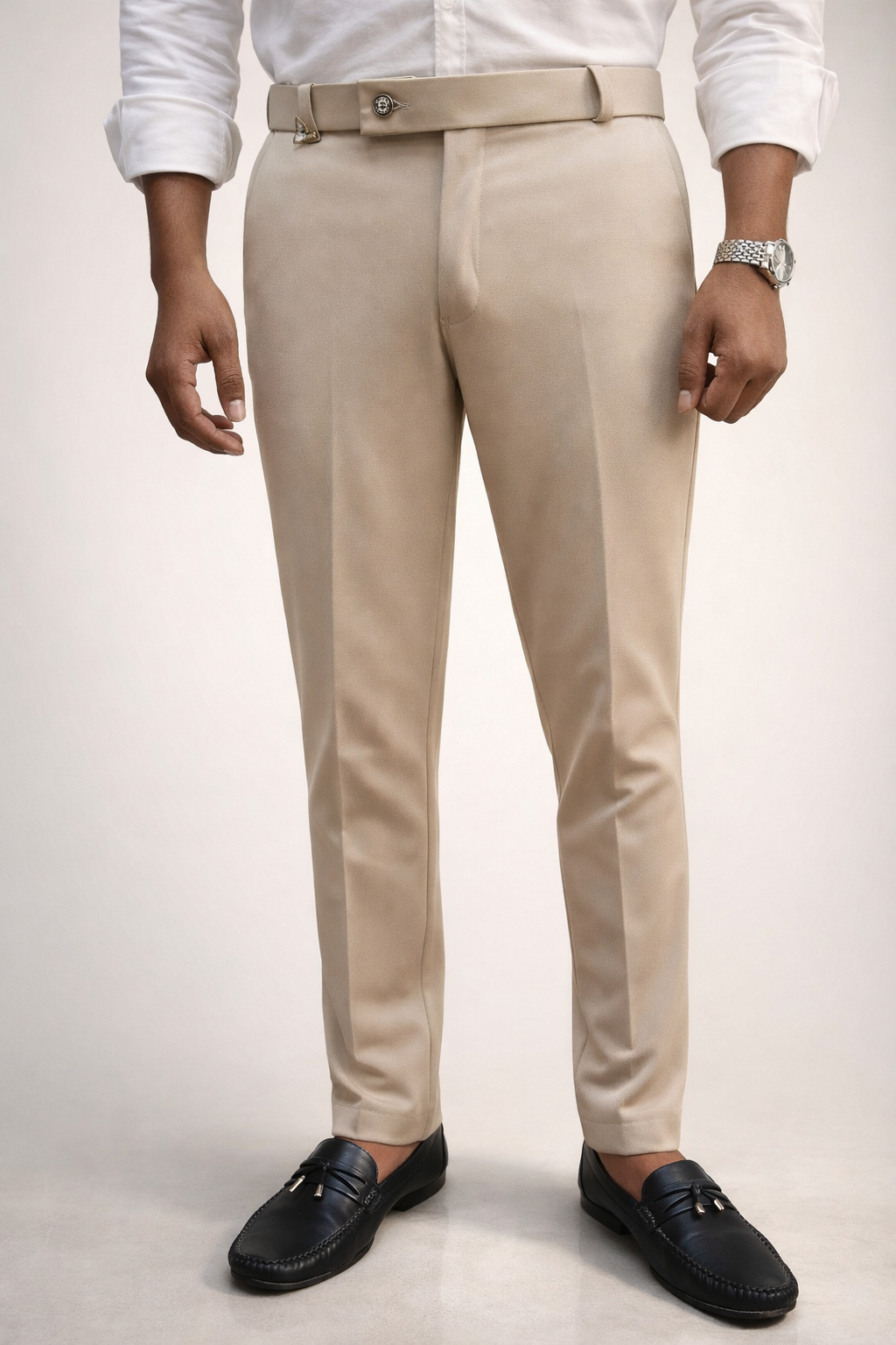 Premium beige Lycra Stretch Polo Fit Trousers - Image 2