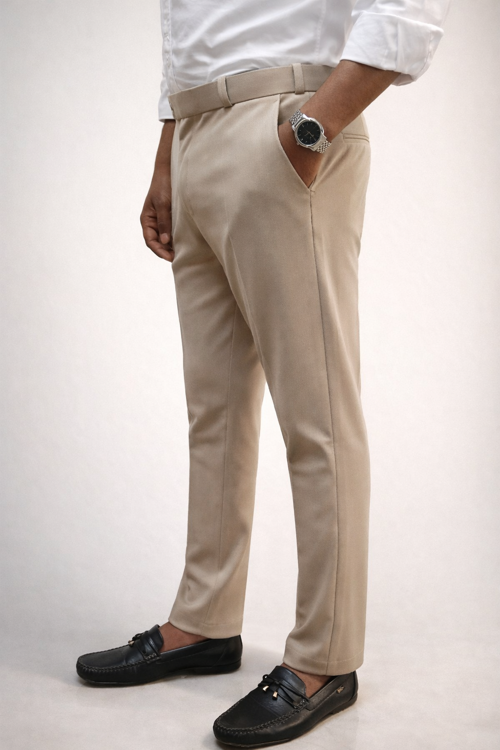 Premium beige Lycra Stretch Polo Fit Trousers