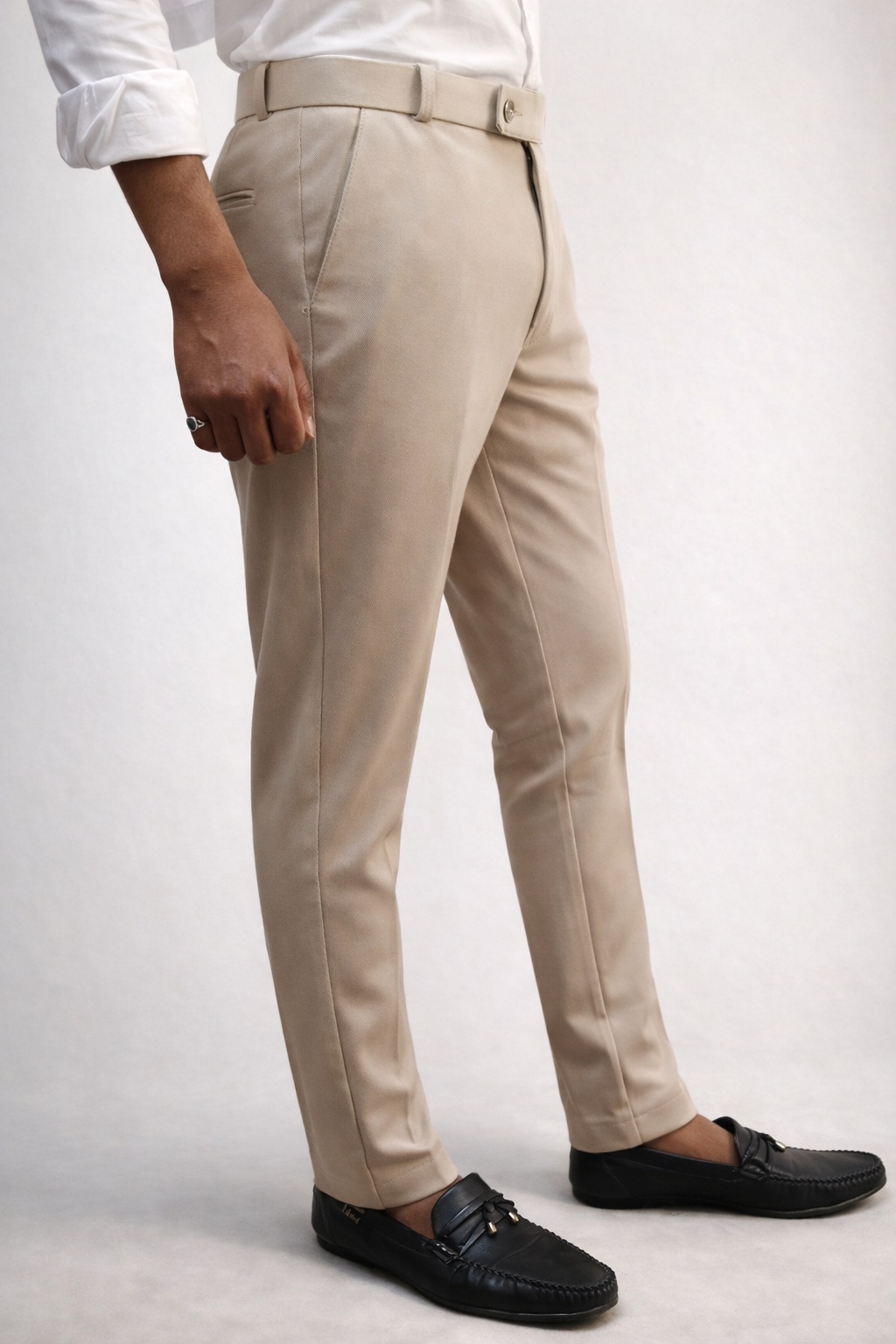 Premium beige Lycra Stretch Polo Fit Trousers - Image 4