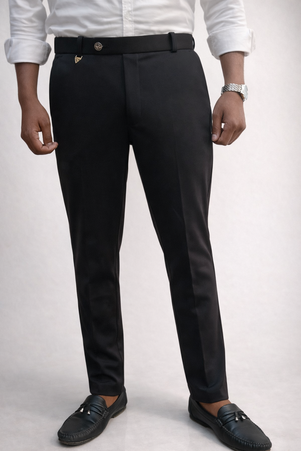 Premium black Lycra Stretch Polo Fit Trousers - Image 2