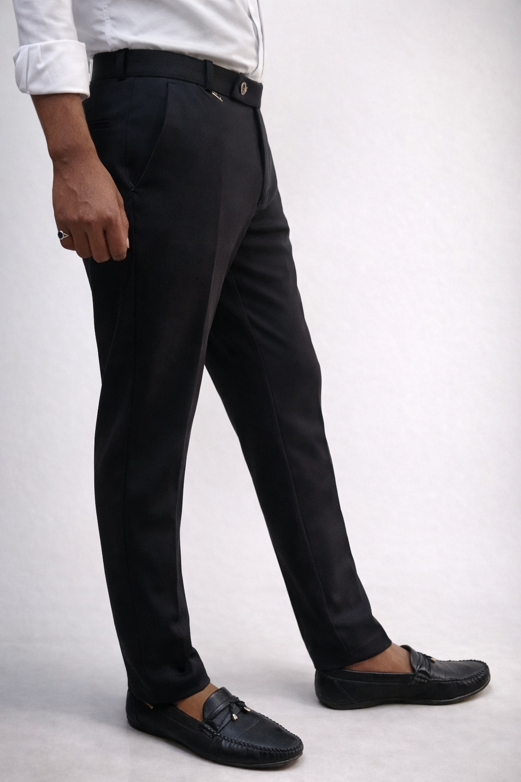 Premium black Lycra Stretch Polo Fit Trousers - Image 3